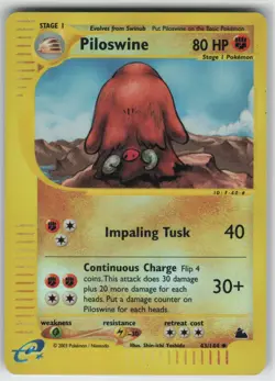 Pokemon TCG Piloswine (43) 043/144 Skyridge Uncommon card Reverse Holo LP - Image 1