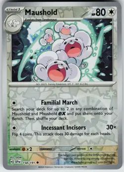 Pokemon Maushold 158/191 SV08: Surging Sparks NM Reverse Holo card - Image 1