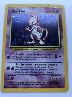 Mewtwo Base Set 10/102 Pokemon TCG Unlimited Holo Rare 1999 - UK Seller - Image 1