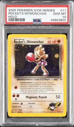 2000 POKEMON GYM HEROES HOLO #11 ROCKET'S HITMONCHAN PSA 10 - Image 1