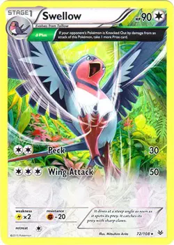 Swellow - 72/108 - Holo Rare LP, English Pokemon Roaring Skies - Image 1