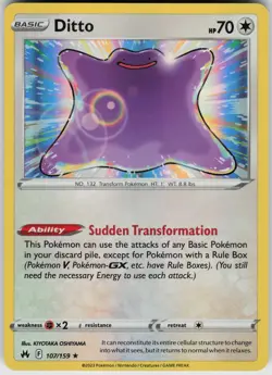 Ditto 107/159 Holo Near Mint Crown Zenith Pokemon card - Image 1