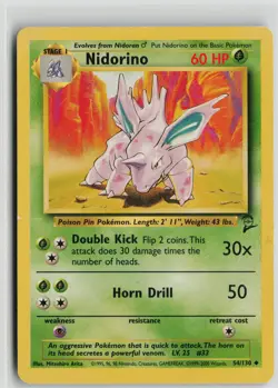 Pokemon Nidorino 054/130 Base Set 2 MP card - Image 1