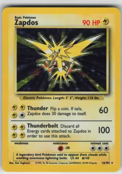 Pokemon TCG Zapdos 016/102 Base Set Holo Rare card Holofoil NM - Image 1