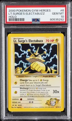 2000 POKEMON GYM HEROES HOLO #6 LT. SURGE'S ELECTABUZZ PSA 10 - Image 1
