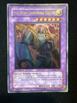 Yugioh! GLAS-EN039 Evil Hero Lightning Golem 1st Edition Ultimate rare - Image 1
