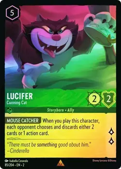 Disney Lorcana Lucifer Cunning Cat 85/204 Rise of the Floodborn Cold Foil Holo - Image 1