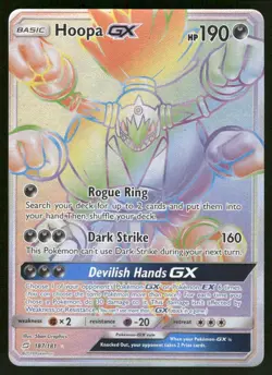 Pokemon Cards Hoopa GX 187/181 Team Up Rare Rainbow NM - Image 1