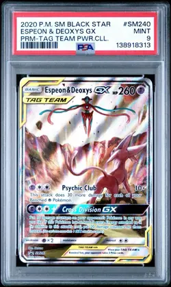 2020 Pokemon Sun & Moon Black Star Promo Espeon & Deoxys GX SM240 PSA 9 - Image 1