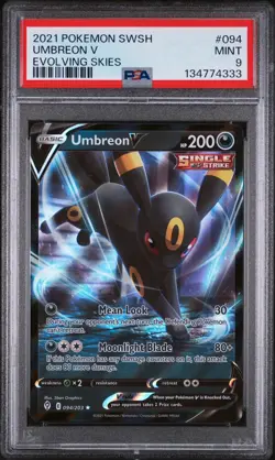 2021 POKEMON SWORD & SHIELD EVOLVING SKIES #094 UMBREON V PSA 9 - Image 1