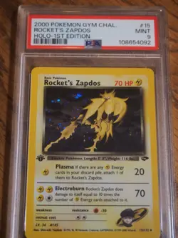 Pokemon 2000 1st Edition Gym Challenge Rocket's Zapdos rare holo card PSA 9 - Image 1