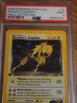 Pokemon 2000 1st Edition Gym Challenge Rocket's Zapdos rare holo card PSA 9 - Image 2