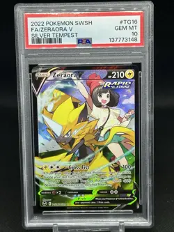 2022 POKEMON SWORD & SHIELD SILVER TEMPEST #TG16 FULL ART/ZERAORA V PSA 10 - Image 1