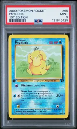 2000 POKEMON ROCKET 1ST ED #65 PSYDUCK PSA 9 - Image 1
