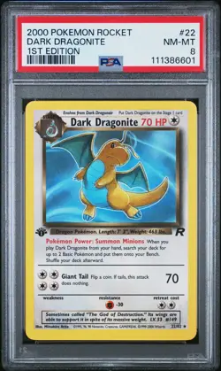 2000 POKEMON ROCKET 1ST ED #22 DARK DRAGONITE PSA 8 - Image 1