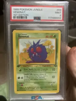 Pokemon TCG Venonat Jungle Card 63/64 Regular Common 1st Edition PSA 9 Mint - Image 1
