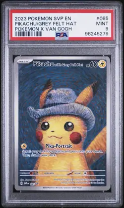 2023 Pikachu Grey Felt Hat Pokemon X Van Gogh #085 Promo PSA 9 - Image 1