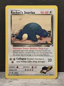 Pokemon TCG Rocket’s Snorlax 33/132 – Gym Heroes Rare 2000 WOTC - Image 1