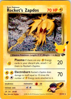Pokemon TCG Rocket's Zapdos Holo Classic Collection 15/132 Celebrations Foil - Image 1