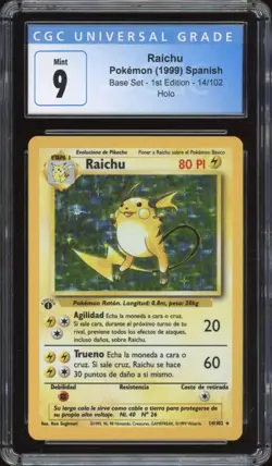 1999 Pokemon SPANISH 1st Edition Base Set Raichu Holo 14/102 CGC 9 MINT - Image 1