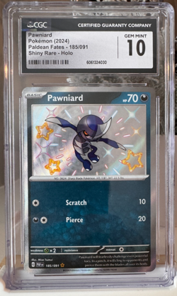 Pawniard 185/091 – CGC 10 – Shiny Rare – Paldean Fates – Holo Pokemon Card - Image 1