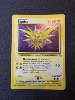 Pokemon Zapdos Holo Card Fossil 1st Edition 15/62 Near Mint Condition 1999 - Image 1