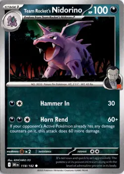 Team Rocket's Nidorino Common SV10: Destined Rivals 118/182 Pokemon Card TCG - Image 1