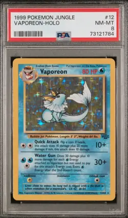 1999 Pokemon Jungle Vaporeon #12 English Holo Rare 12/64 - PSA 8 NM-MT - Image 2