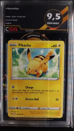 Carte pokemon Pikachu gradee CGG 9,5 ENGLISH Sword and Shield 10/13 22120009 - Image 1