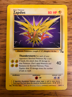 Zapdos (30/62) Non Holo Fossil Set Rare Pokemon Card! FAST & FREE P&P! - Image 1