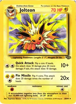 Pokemon TCG Jolteon Jungle Card 20/64 Non-Holo Unlimited Rare Regular DMG - Image 1