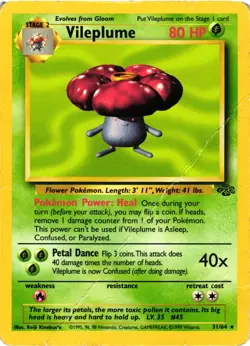 Pokemon TCG Vileplume Jungle Unlimited Rare Card 31/64 Regular HP/DMG - Image 1