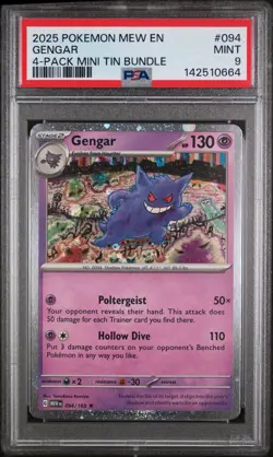PSA 9 Pokemon Gengar 094/165 Mini Tin Cosmos Holo Promo Exclusive CRACKED SLAB! - Image 1