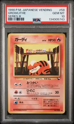 1998 POKEMON JPN VENDING SER III #58 GROWLITHE PSA 10 - Image 1
