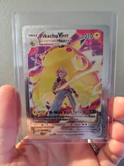 Pokemon Pikachu Vmax Silver Foil Fan Art Vinyl Textured Collector Card - Image 1