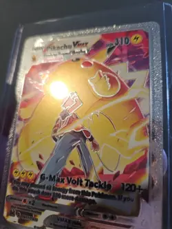 Pokemon Pikachu Vmax Silver Foil Fan Art Vinyl Textured Collector Card - Image 4
