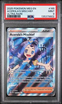2025 POKEMON MEG EN-MEGA EVOLUTION ULTRA RARE #165 ACEROLA'S MISCHIEF PSA 9 - Image 1