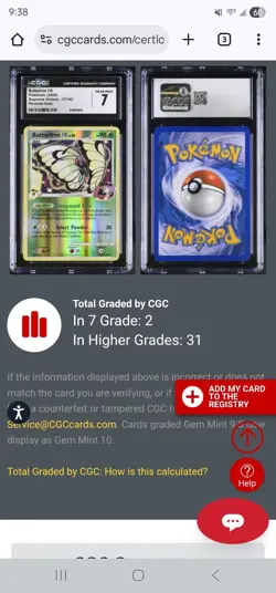 Butterfree FB CGC NM 7 Pokemon (2009) Supreme Victors 17/147 Reverse Holo Rare🦋 - Image 3