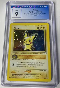 2000 Pokemon PICHU Neo Genesis Holo 12/111 WOTC Unlimited CGC 9 MINT - Image 1