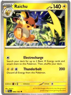 2023 POKEMON TCG PALDEA EVOLVED RAICHU 064/193 COMMON CARD - Image 1
