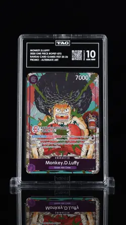 2025 ONE PIECE BANDAI CARD GAMES FEST #073 MONKEY D. LUFFY TAG 10 LIKE PSA - Image 1