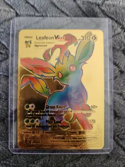 Leafeon Vmax Rainbow Gold Foil Fan Art Vinyl Collector Pokemon Card - Image 1