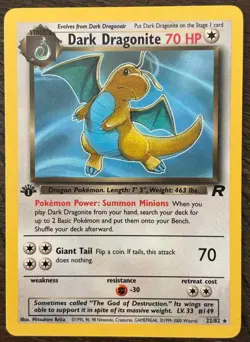 Pokemon Dark Dragonite TCG 1st Edition Non-Holo Card 22/82 - Image 1
