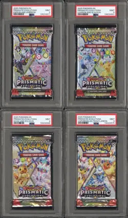 Pokemon Scarlet & Violet Prismatic Evolutions SEALED Booster Pack PSA 9 Set - Image 1