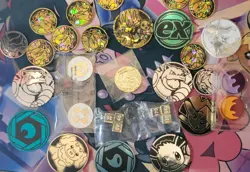 Rare Lot of 220 + Pokemon TCG Coins: Metal Charizard & Mew UPC coins, Pikachu - Image 1