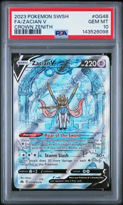 2023 POKEMON SWORD & SHIELD CROWN ZENITH #GG48 FULL ART/ZACIAN V PSA 10 - Image 1