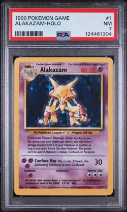 1999 POKEMON BASE SET UNLIMITED #1 ALAKAZAM-HOLO PSA 7 - Image 1