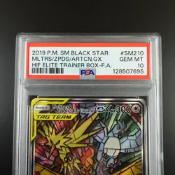 PSA 10 Moltres Zapdos Articuno SM210 Pokemon Hidden Fates Stained Glass Holo - Image 2