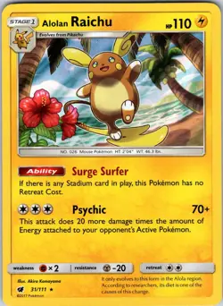 Alolan Raichu 31/111 SM - Crimson Invasion Pokemon TCG NM Holo - Image 1