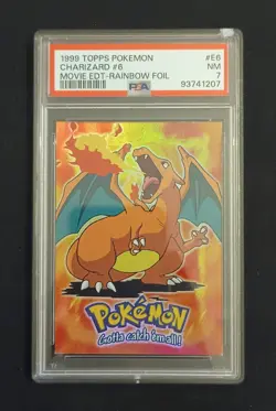 PSA 7 Pokemon Topps Charizard Rainbow Foil Card E6 of 12 1999 (Slight Damage) - Image 1